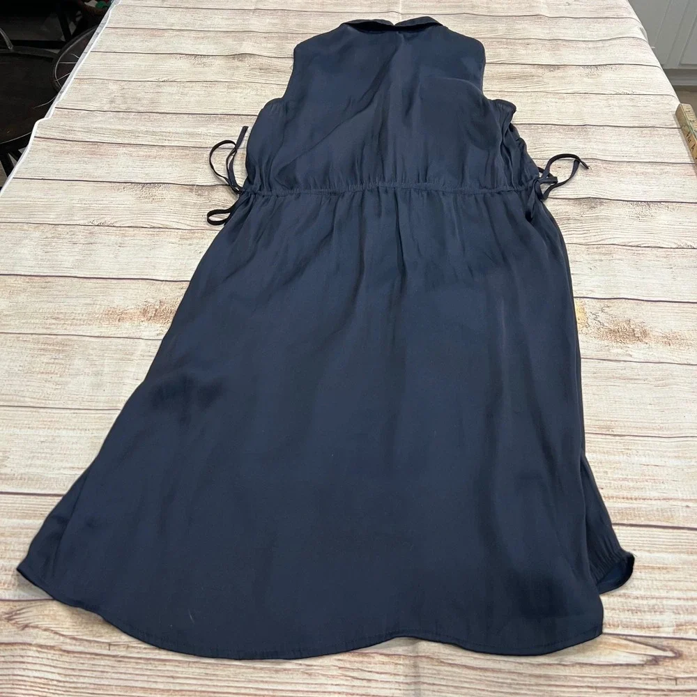 H&M Navy Blue Sleeveless Collared Button Front Drawstring‎ Waist Dress Size 4 - Picture 12 of 12